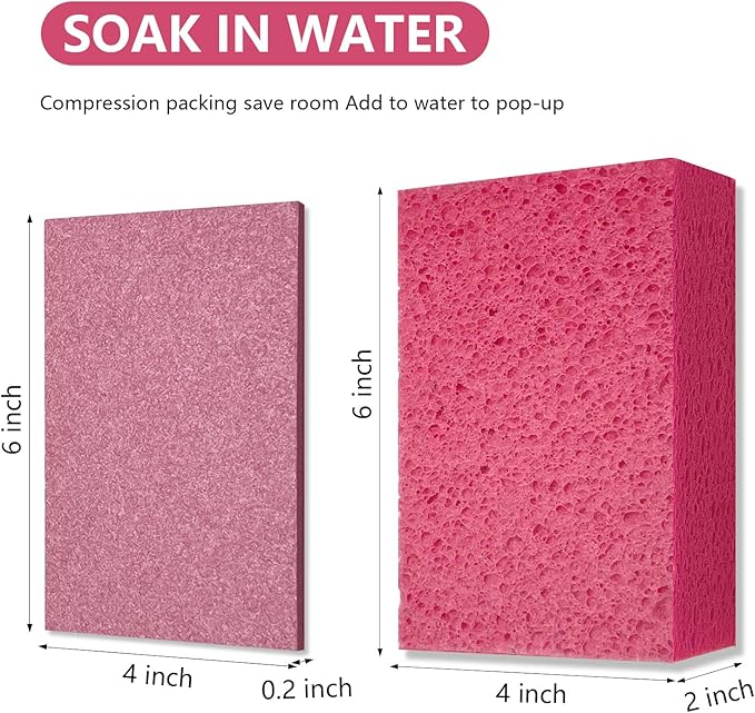 Car Wash Sponges, 3 Pack Extra Thick Large Cleaning Sponge Multi-Purpose for Bathroom Kitchen Bike Boat, Large Size Sponges 4'' X 6'' (Pink)