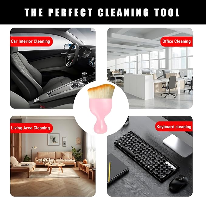 Car Interior Dust Brush, Soft Scratch Free Auto Detailing Brushes, Universal Vehicle Interior Cleaning Tool for Automotive Dashboard, Air Vents, Leather(Pink)