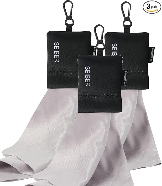 SEIBER Eyeglass Cleaning Microfiber Cloth - with Neoprene Pouch | 7 x 7 inch Glasses Cleaning Cloth for Sunglasses,Laptops, Cameras,Screen| Self-Closing Bottom(3PCS,BK)