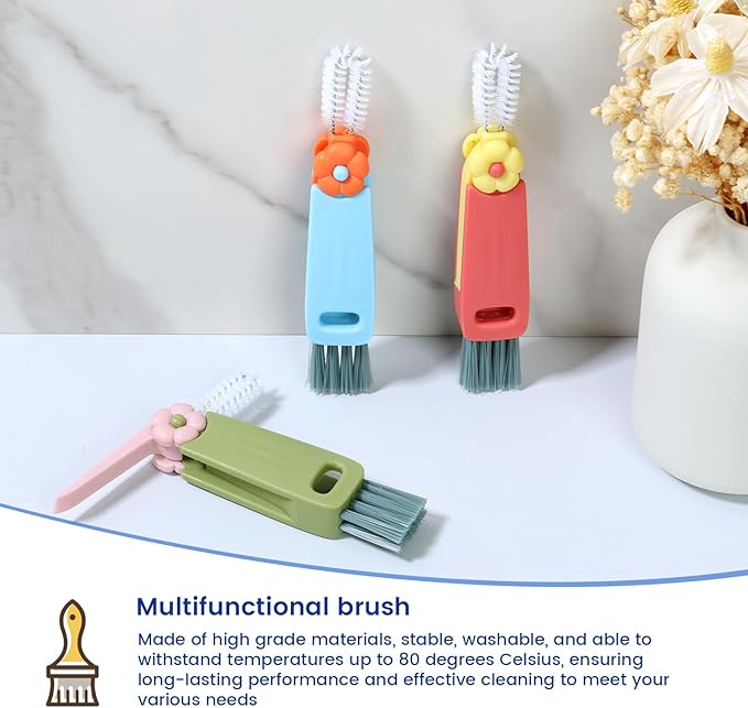 24 Pack 3 in 1 Cup Lid Cleaning Brush, 180° Rotatable Bottle Brush Gap Cleaner, Multifunctional Hangable Crevice Cleaning Brush for Baby Bottle, Water Bottle, Tumbler & Kitchen Mugs