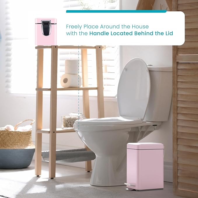 Home Zone Living 2-Pack 1.3 Gallon Small Pink Bathroom Trash Can with Lid and Step Pedal, Stainless Steel Wastebasket with Slim Design for Home and Office, 5 Liters