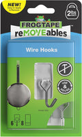 FrogTape reMOVEables Damage Free Adhesive Hook - Removable & Reusable Medium Wire Wall Hooks for Hanging - No Nails- Includes 6 Hooks & 8 Adhesive Strips, Holds up to 2 lbs, Clear (Pack of 6)