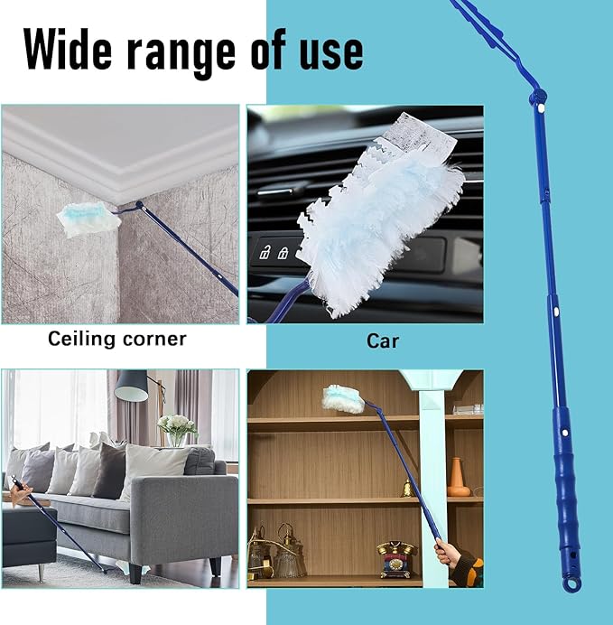 8 Pcs 3 ft Replacement Handles Compatible with Swiffer Duster Refill, Extended Handle, Removal Duty, Adjustable Length for Home Fan Window Cleaning (Blue)