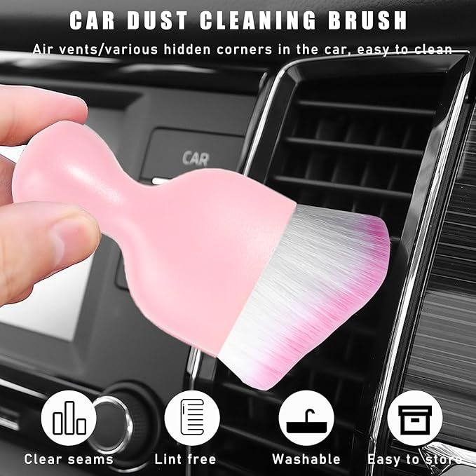 2PCS Car Interior Dust Brush, Soft Scratch Free Auto Detailing Brushes, Universal Vehicle Interior Cleaning Tool for Automotive Dashboard, Air Vents, Leather (Pink & Pink)