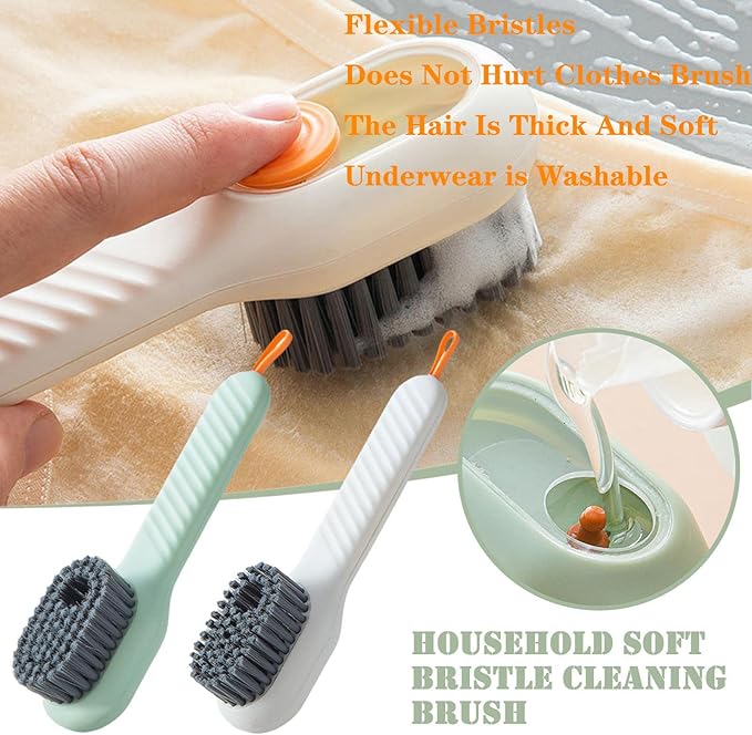 Liquid Adding Soft Fur Cleaning Brush, Multifunctional Cleaning Brush with Soap Dispenser, Multifunctional Liquid Shoe Brush, 2 Brushes + 2 Cleaning Cloths for Home Cleaning, Shoe Washing, Laundry