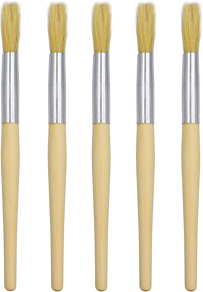 LBY 5pcs Natural Pig Bristle Espresso Maker Cleaning Brush, 195mm(7.68'') Household Cleaning Brush, Paint Brush Parts Cleaning Brush, Natural Pig Bristle, Wooden Handle