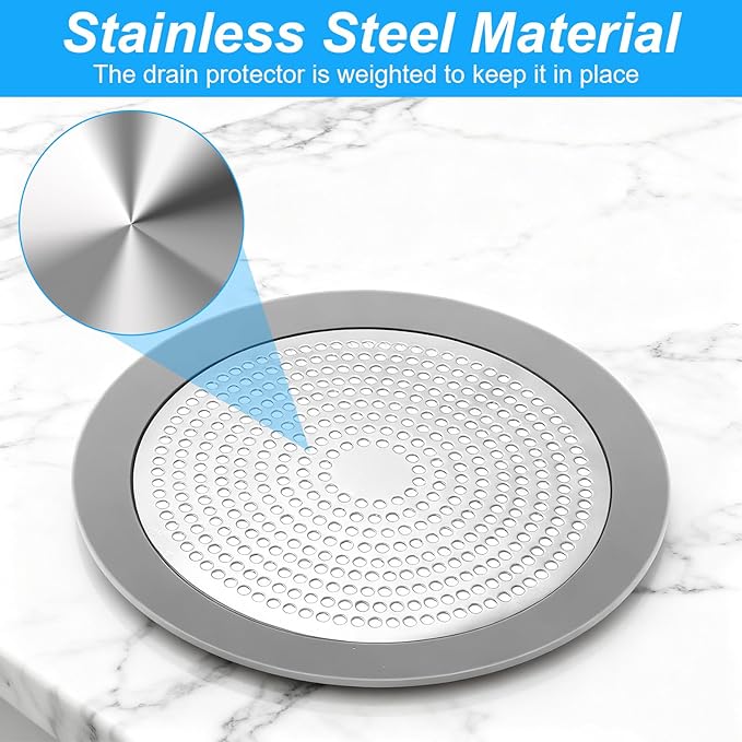 Flat Shower Drain Hair Catcher Stainless Steel Shower Drain Cover Hair Catcher 5.7in Wide Round Hairs Stopper for Showers Drains Sink Protector Filter for Showers Bathroom Pet Owners Homeowners