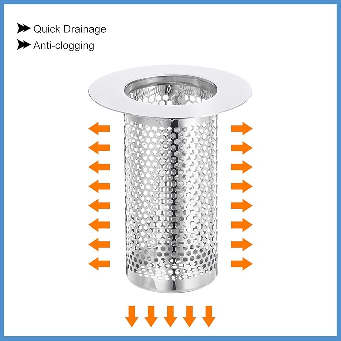 uxcell 3 Pack Shower Drain Strainer, 3.1" x 2" Stainless Steel Floor Drain Strainer Deep Sink Hair Catcher for Kitchen Bathroom Balcony Floor Drain, Fit Hole Size from 1.18" to 1.97"