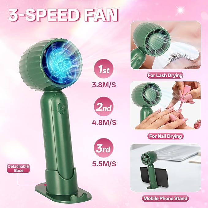 Buqikma Lash Shampoo Kit - Eyelash Extension Cleanser for Extensions 60ML with Rechargeable Handheld Lash Fan Dryer Mascara Brush Rinse Bottle Makeup Cleansing Foam for Lash Care
