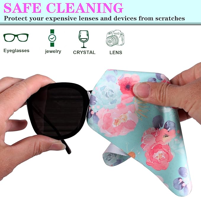 12Pcs Multicolor Flowers Drawing Microfiber Cleaning Cloths for Cameras Lenses,Eyeglasses,Jewelry,Crystal,i pad,Screens&More