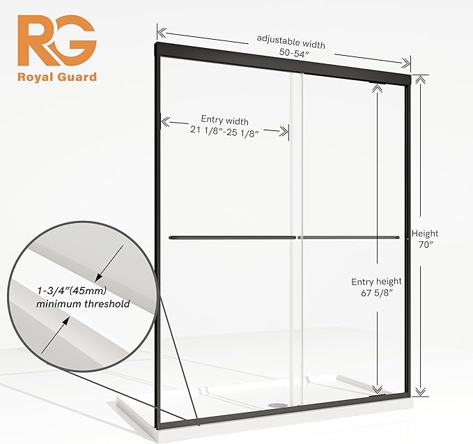 Shower Door,50-54" W x 70" H Semi-Frameless Double Sliding Glass Shower Doors with 1/4'' (6mm) Clear SGCC Tempered Glass Panel,Bypass Shower Enclosure,Matte Black