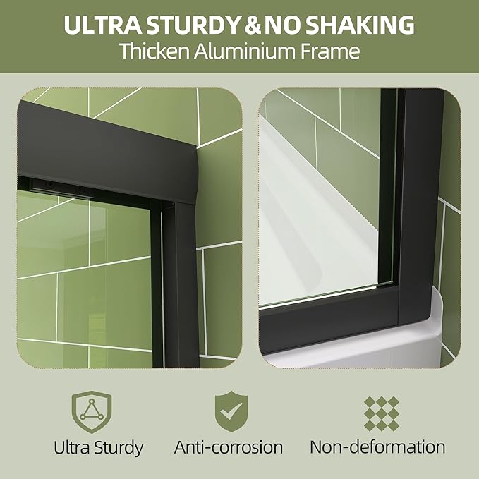 GETPRO Sliding Shower Door 44-48 in. W x 72 in. H Semi-Frameless Bypasss Double Sliding Glass Shower Doors,1/4 inch Clear Tempered Glass Door for Walk-in Shower Matte Black