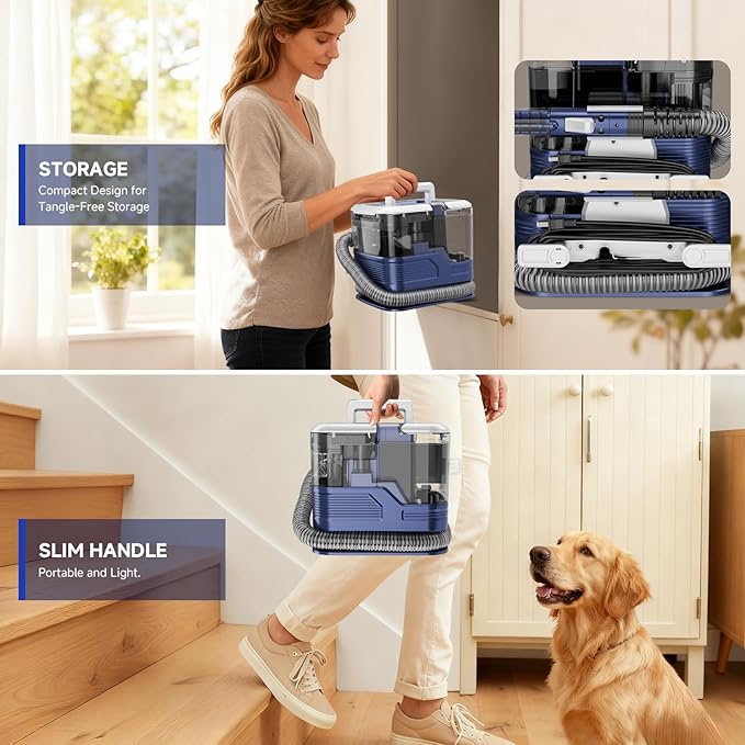 Portable Carpet Cleaner & Upholstery Cleaner Machine - 21Kpa Carpet Cleaner Machine, Self-Cleaning, Deep Cleaner for Pet Stains, Cars, Couch, Rug, Furniture with Dual Brush, Large Tank, Blue