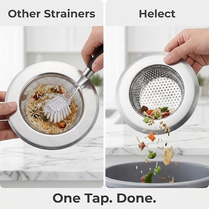 Helect 3-Pack Kitchen Sink Strainer, Stainless Steel Drain Filter with Large 4.5" Wide Rim, Dishwasher Safe, Anti-Clog Perforated Basket for Standard Drains, Garbage Disposals & Utility Tubs