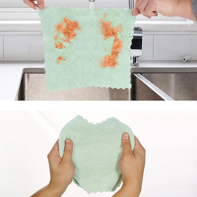 kimteny 12 Pack Dish Towels, 10x10 in Premium Dish Cloths, Super Absorbent Kitchen Towels Coral Velvet Dishcloths Nonstick Oil Fast Drying Washcloths (Pink-Green)