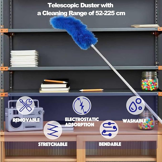 Dusters for Cleaning, 5-in-1 Dusters, Ceiling Fan Cleaner Duster with Extension Pole, Microfibe, Cobweb and Chenille Duster for Fans, Blubs, Cars, Blinds and Furniture