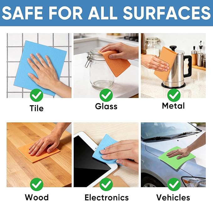 Swedish Dishcloths, 10 Pack, Ultra Absorbent Cellulose Kitchen Cloths, Reusable Paper Towels, Multi-Purpose Cleaning Rags for Kitchen & Bathroom (5 Assorted Colors)