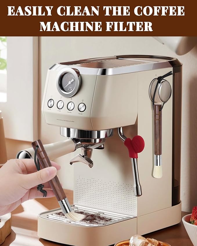 Espresso Brush Kit – Coffee Grinder Brush With Ebony Wood Boar Bristles & Lanyard, Black Rubber Air Blower Nozzle, Compatible With Espresso Machines, Coffee Grinders
