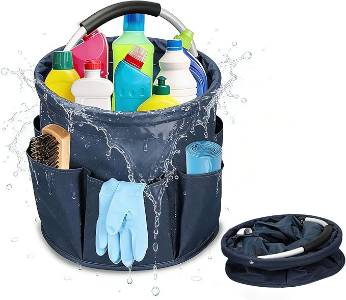 Qivine Cleaning Caddy for Cleaning Supplies, 17L Cleaning Supply Caddy with Handle Foldable Cleaning Supplies Organizer Bucket Tool Bag Organizer Cleaning Products Organizers for Home, Garden