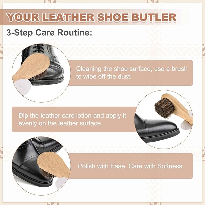 HARFINGTON Shoe Cleaning Brush 6"x2" Beech Wood Pig Bristle Boot Polish Brushes for Leather Shoes Boots Cloth Cleaner, Gray Brown Wood