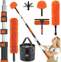 20FT High Reach Duster Cleaning Kit with Extension Pole, High Ceiling Fan Cleaner Duster Tool for Fan Blades, Window Washing Kit with Microfiber Feather Duster & Window Squeegee & Bucket