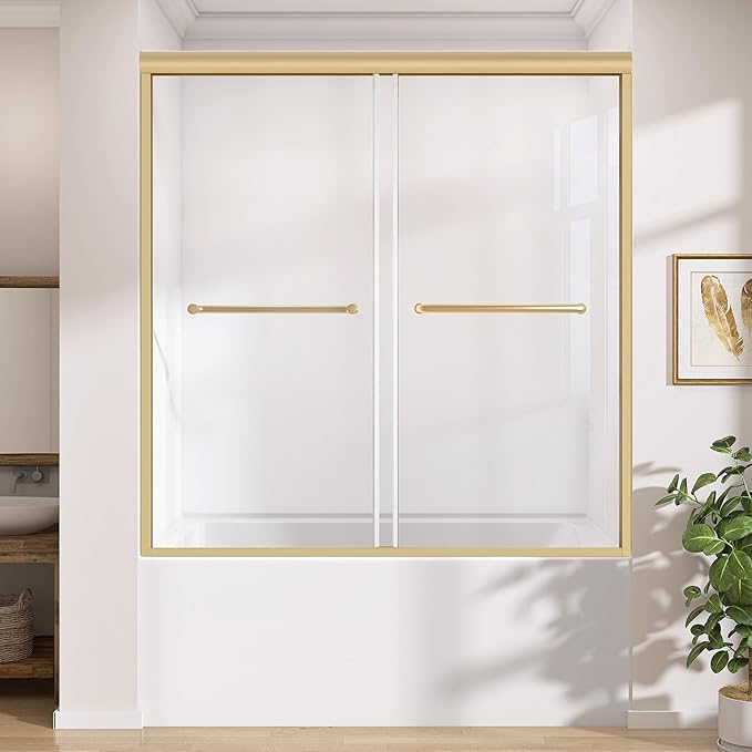 GETPRO Tub Shower Door 56-60 in. W x 62 in. H Semi-Frameless Bathtub Shower Door for Bathroom, Double Sliding Bypass Glass Shower Doors for Bath Tub with 5/16 inch Tempered Glass Matte Black Hardwares