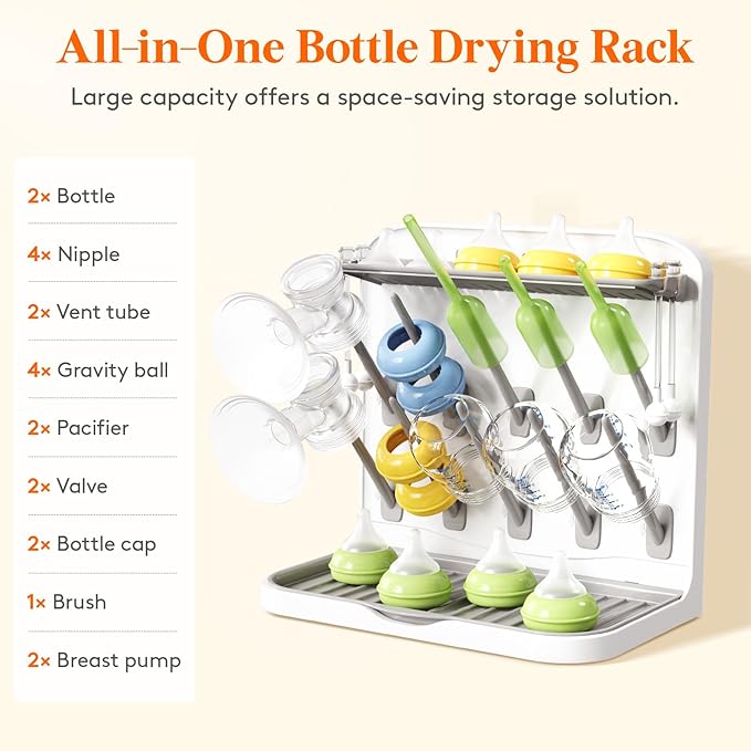 Lifewit Baby Bottle Drying Rack with 10 Hooks, Vertical Rack Dryer with Removable Pacifiers Box, Drip Tray, Space Saving Countertop Holder Organizer for Weighted Straws, Pump Parts