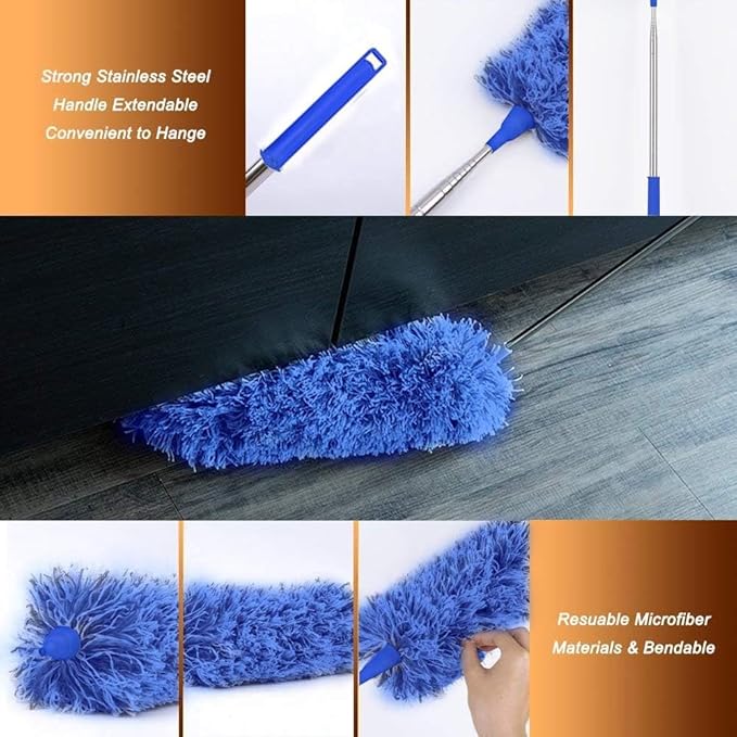 Microfiber Feather Duster Extendable Duster, Scratch-Resistant Cover, Bendable Washable Head & Long Handle Dusters for Cleaning Ceiling Fan, High Ceiling, Blinds, Furniture & Cars (1)