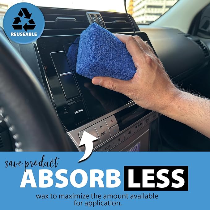 Microfiber Applicator Pad (5" X 3") (Pack of 8) Rectangle Microfiber Applicator Sponges Lint Free Soft Polishing Pads Car Wax Applicator for Detailing and Buffing - Blue