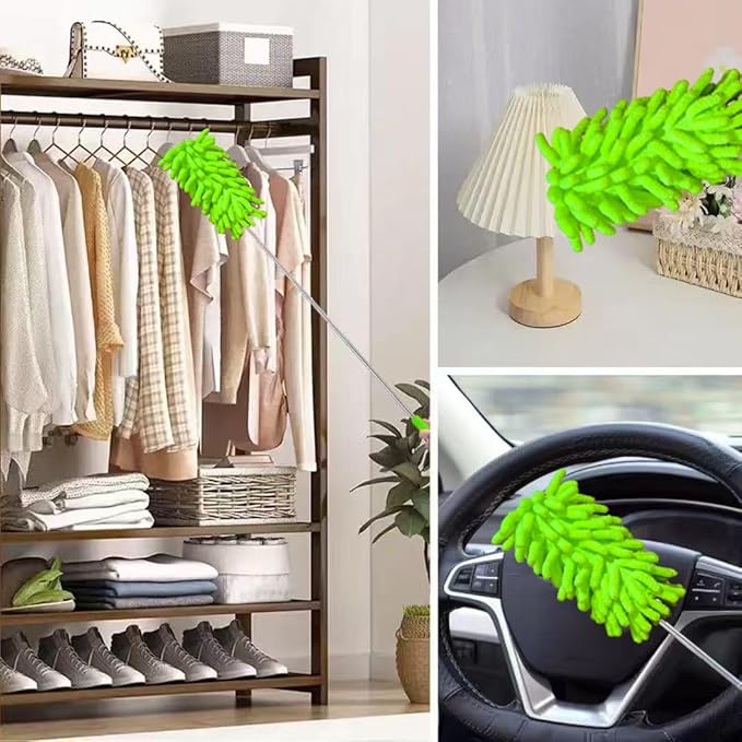 Microfiber Duster for Cleaning,6 Pcs Hand Washable Dusters with 11" to 29.5" Reachable Pole,Small Dusters for Cleaning Office Car Computer Furniture Sofa Ceiling Fan (Green)