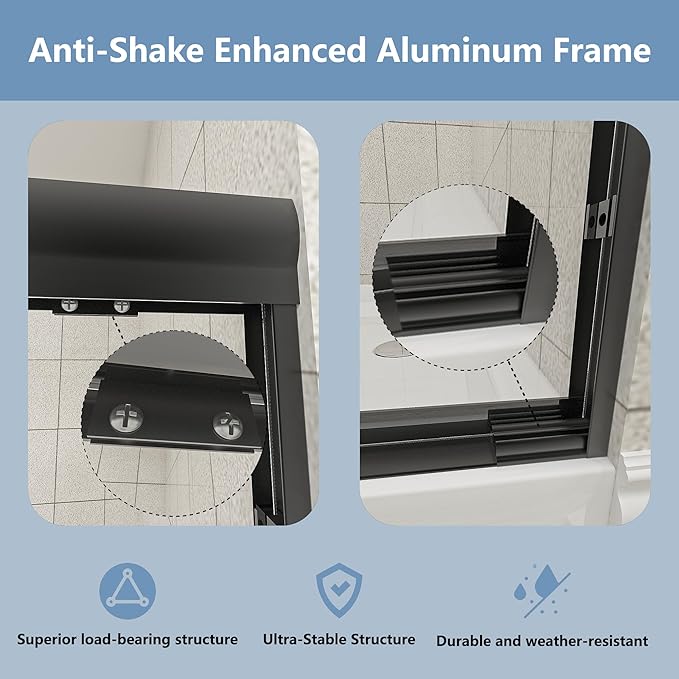 Double Sliding 56-60" W×72" H Shower Door,Semi-Frameless Sliding Glass Shower Door with 1/4''(6mm) Clear SGCC Tempered Glass,for Walk-in Shower Enclosure,Black