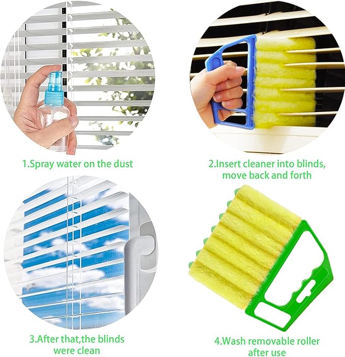 2 Pcs Washable Window Blind Cleaner - Hand-Held Mini Duster Brush for Wood Blinds, Venetian Shades & Air Conditioner Duster