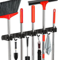 Mop and Broom Holder Wall Mount, Upgraded Broom Hanger Wall Mount, Stainless Steel Broom Organizer for Closet Garage Laundry Room Kitchen Wall Decor(5Racks 4Hooks Black)