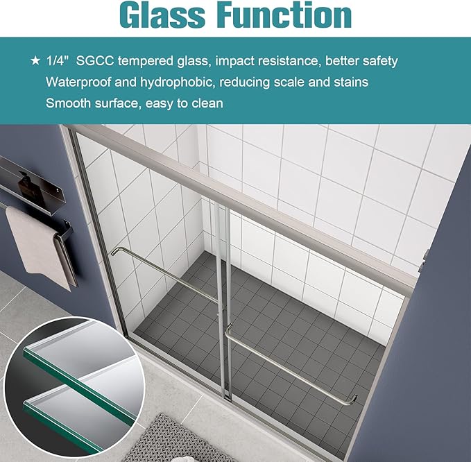 Bypass Glass Shower Door 44-48" W x 70" H with 1/4" Clear SGCC Tempered Glass, Semi-Frameless Double Sliding Shower Door, Easy to Clean, Easy to Install, Chrome