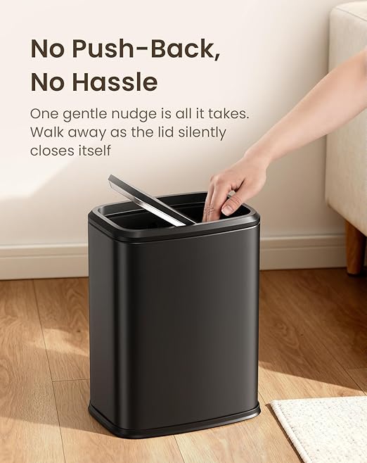 Cesun Small Bathroom Trash Can with Swing-Top Lid,8L/2.1 Gallon Stainless Steel Garbage Can with Removable Inner Bucket, Slim Waste Basket for Home, Office, Toilet, Bedroom, Living-Room (Black)