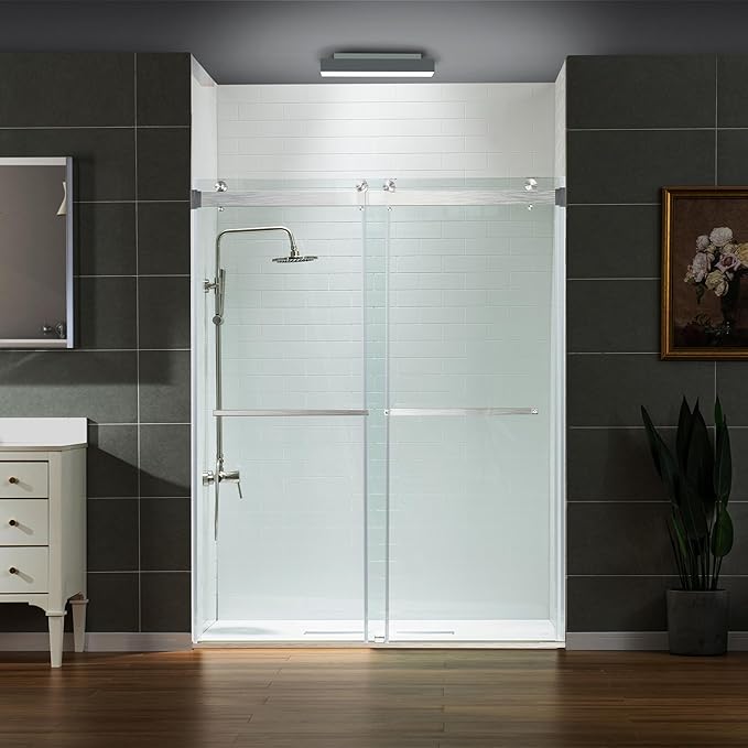 Woodbridge Frameless Shower Doors 56-60" Width x 76" Height with 5/16"(8mm) Clear Tempered Glass, 2 Ways Opening & Double Sliding in Polished Chrome Finish