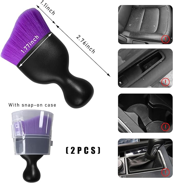 2PCS Car Interior Dust Brush, Soft Scratch Free Auto Detailing Brushes, Universal Vehicle Interior Cleaning Tool for Automotive Dashboard, Air Vents, Leather (Pure Purple)