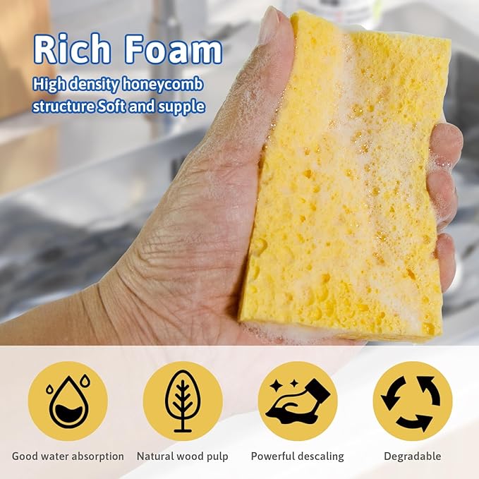 Multi-Use Cellulose Kitchen Sponges Compressed Cellulose Sponges, Non-Scratch, Dish Sponge for Kitchen Bathroom Cars, Funny Cut-Outs DIY (2, Green)