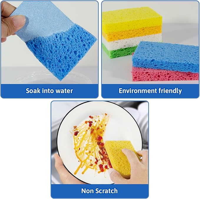 Multi-Use Cellulose Kitchen Sponges Compressed Cellulose Sponges, Non-Scratch, Dish Sponge for Kitchen Bathroom Cars, Funny Cut-Outs DIY (2, Light Yellow)