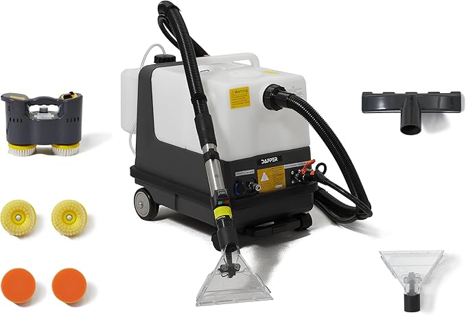 Dapper Commercial Carpet and Upholstery Extractor Cleaning Machine with Steam, Spray-Vacuum, & Mite Remover. 2.5 Gal Tank — Designed for Deep Cleaning. Dual Separate Circuit Power Cords