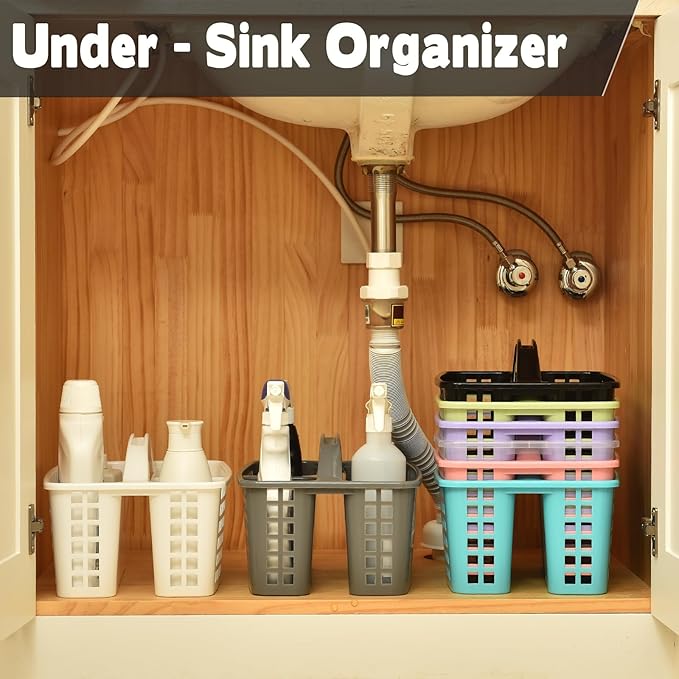 Haundry Plastic Shower Caddy Basket with 3 Compartments, Portable Divided Cleaning Supply Storage Organizer with Handle (Black)