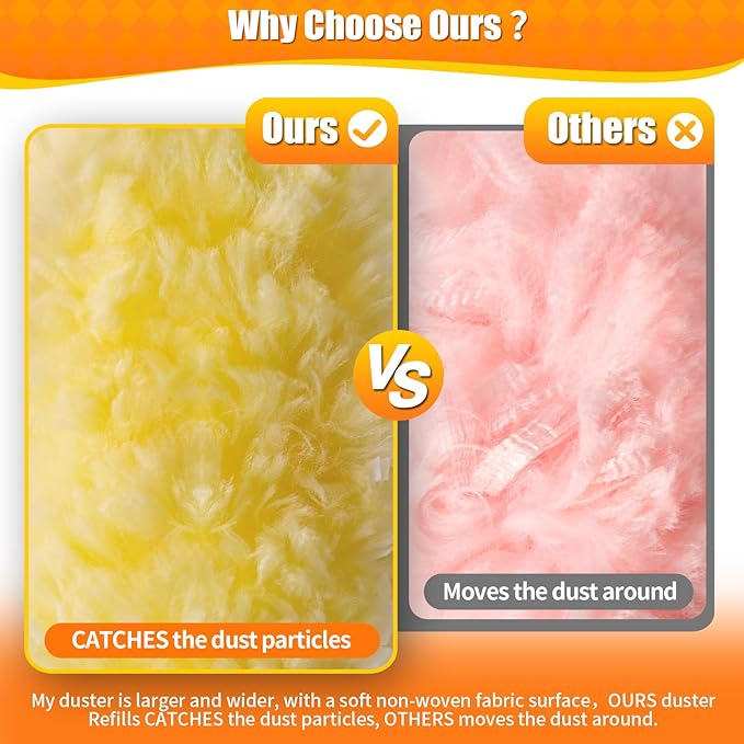20 Count 360° Heavy Duty Duster Refills, Compatible with Swiffer Duster, Includes 1 Short Handle & 1 3 ft Extendable Handle, 4X Microfiber Cleaning Dusters, Disposable Unscented