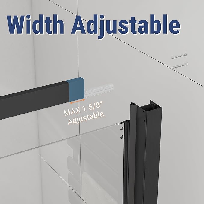 46" W x 78" H 3-Panels Sliding Shower Door, Shower Door Clear 6mm Tempered Glass with Matte Black Frame, 3-Panels Sliding Shower Easy to Clean,Three-Panel Synchronized Shower Sliding Door