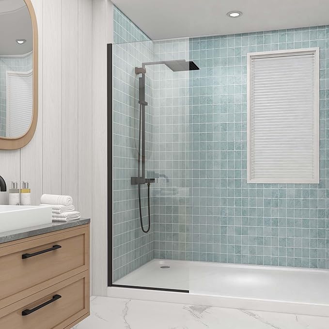 Sunrosa 24"×76" Bathtub Glass Panel,8mm Thick Shower Screen,Matte Black Semi-Frameless Bathroom Shower Door, Easy to Clean