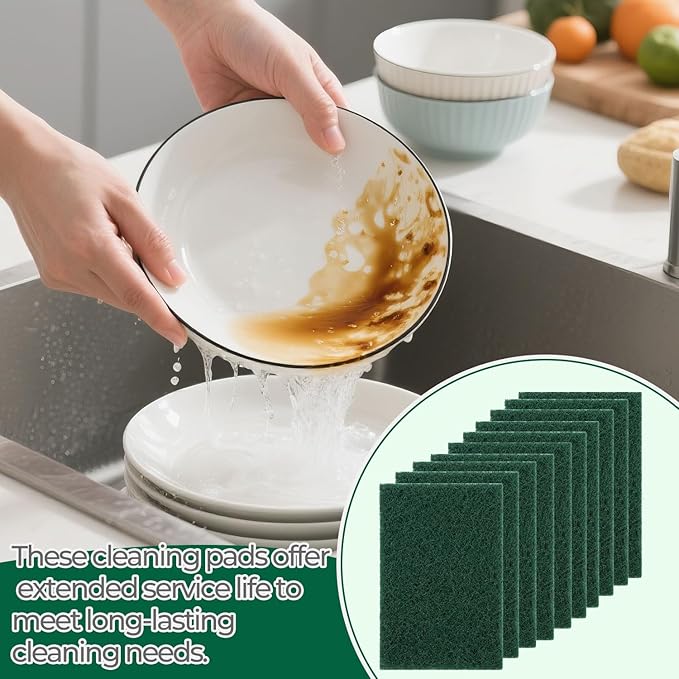 Heavy Duty Scouring Pad 10Pcs Scouring Pads Green Scrubbing Pads for Heavy Duty Cleaning Scrubbing Pads for Kitchen Bathroom Household Cleaning Dish Scrubber Scrubbing Sponges