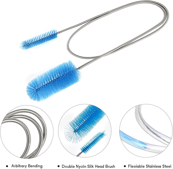 12 Pack Glass Tube Pipe Cleaner Set, 17 Inch Long Handle Nylon Brush for Neck Bottle, 8.2 Inch Various Diameter Tube Straw With Hook, 35 Inch Flexible Double Ended Hose Cleaner