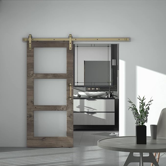 6.6FT Classic Brass Sliding Barn Door Hardware Kit for Interior Door Brushed Gold