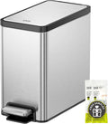 EKO Slim Small Bathroom Trash Can with Lid, Stainless Steel Small Garbage Can with Removable Inner Bucket, 6L / 1.6 Gal, Step On Trash Bin