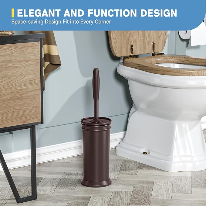 UPTRONIC Toilet Brush, Aluminum Alloy Toilet Brush and Holder Set with Long Handle Durable Bristles Toilet Bowl Brush and Covered Holder for Toilet Scrubber for Bathroom Cleaning (2Pcs Dark Brown)