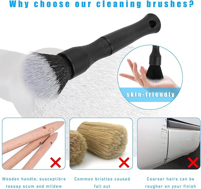 Ziciner Car Detailing Brush, Ultra Soft Car Detail Brush Kit for Elegant Surfaces, Auto Scratch-Free Cleaner Kit for Car Interior & Exterior, Wheels, Dashboard, Engine Bay (Short Handle)
